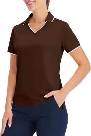 Hiverlay Women's Polo Golf Shirts Quick Dry UPF 50  V-Neck with Collar Lightweight Tennis Workout Tank Tops