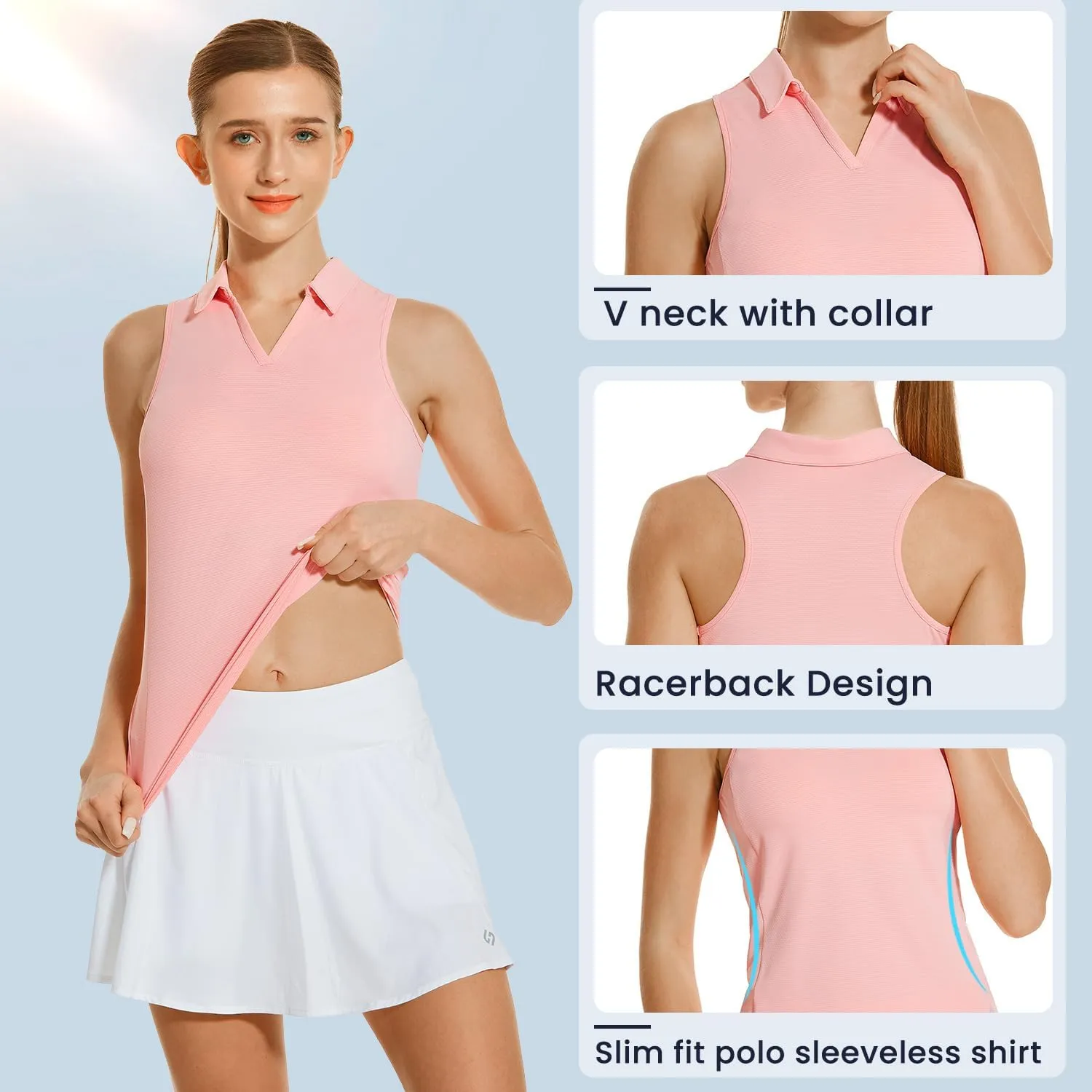 HODOSPORTS Women's Sleeveless Golf Polo Shirts V-Neck Tennis Shirts Quick Dry Racerback Tank Tops