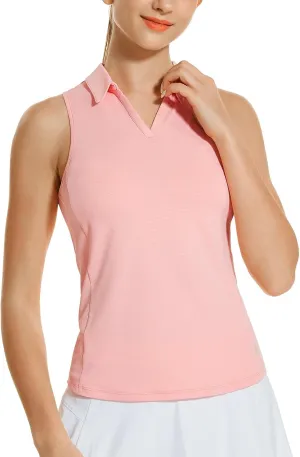 HODOSPORTS Women's Sleeveless Golf Polo Shirts V-Neck Tennis Shirts Quick Dry Racerback Tank Tops