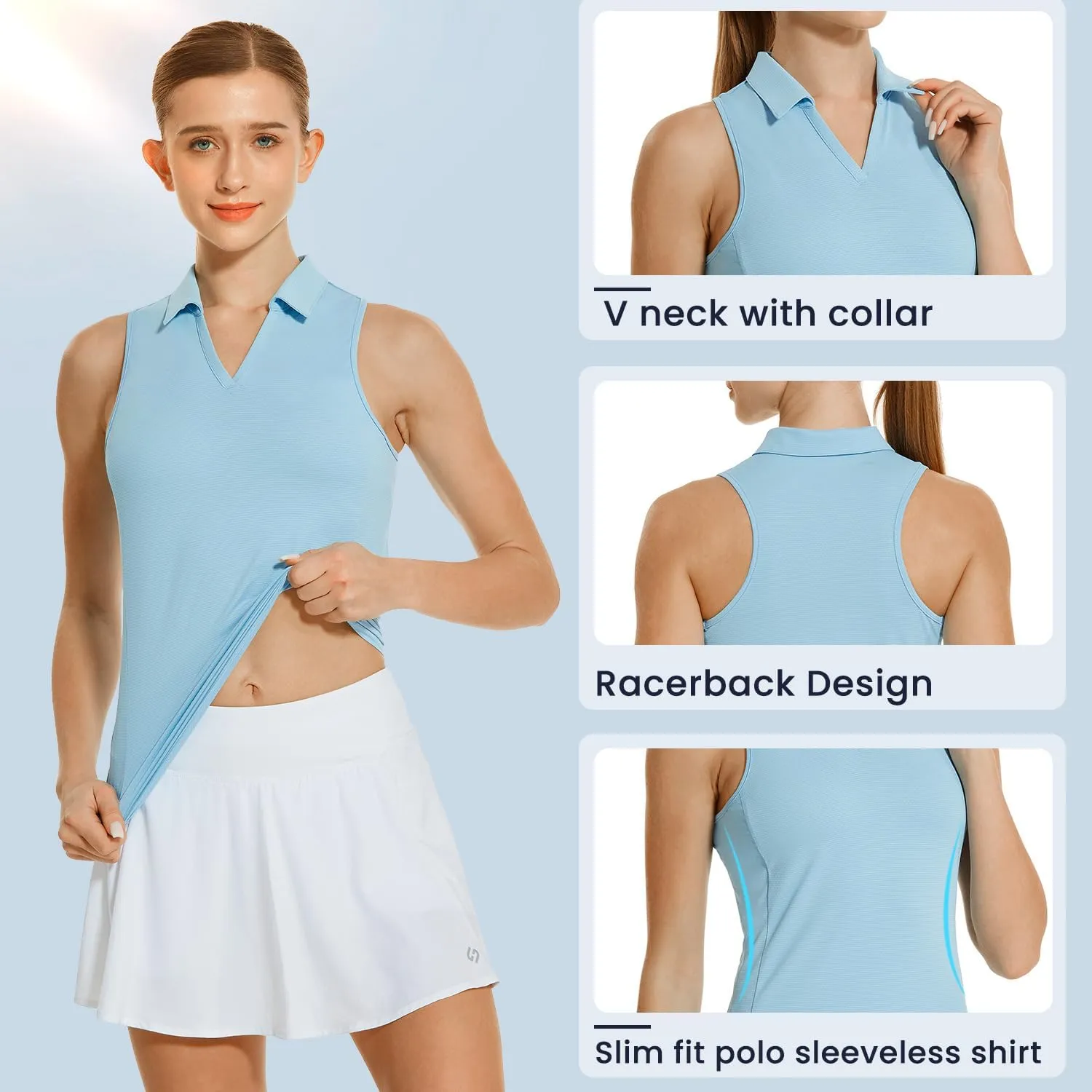 HODOSPORTS Women's Sleeveless Golf Polo Shirts V-Neck Tennis Shirts Quick Dry Racerback Tank Tops