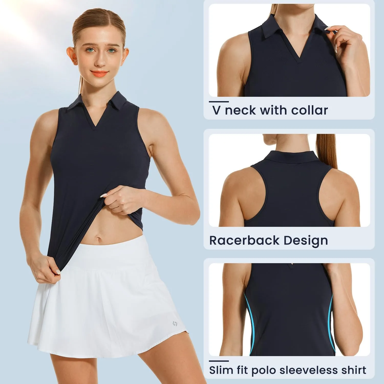 HODOSPORTS Women's Sleeveless Golf Polo Shirts V-Neck Tennis Shirts Quick Dry Racerback Tank Tops
