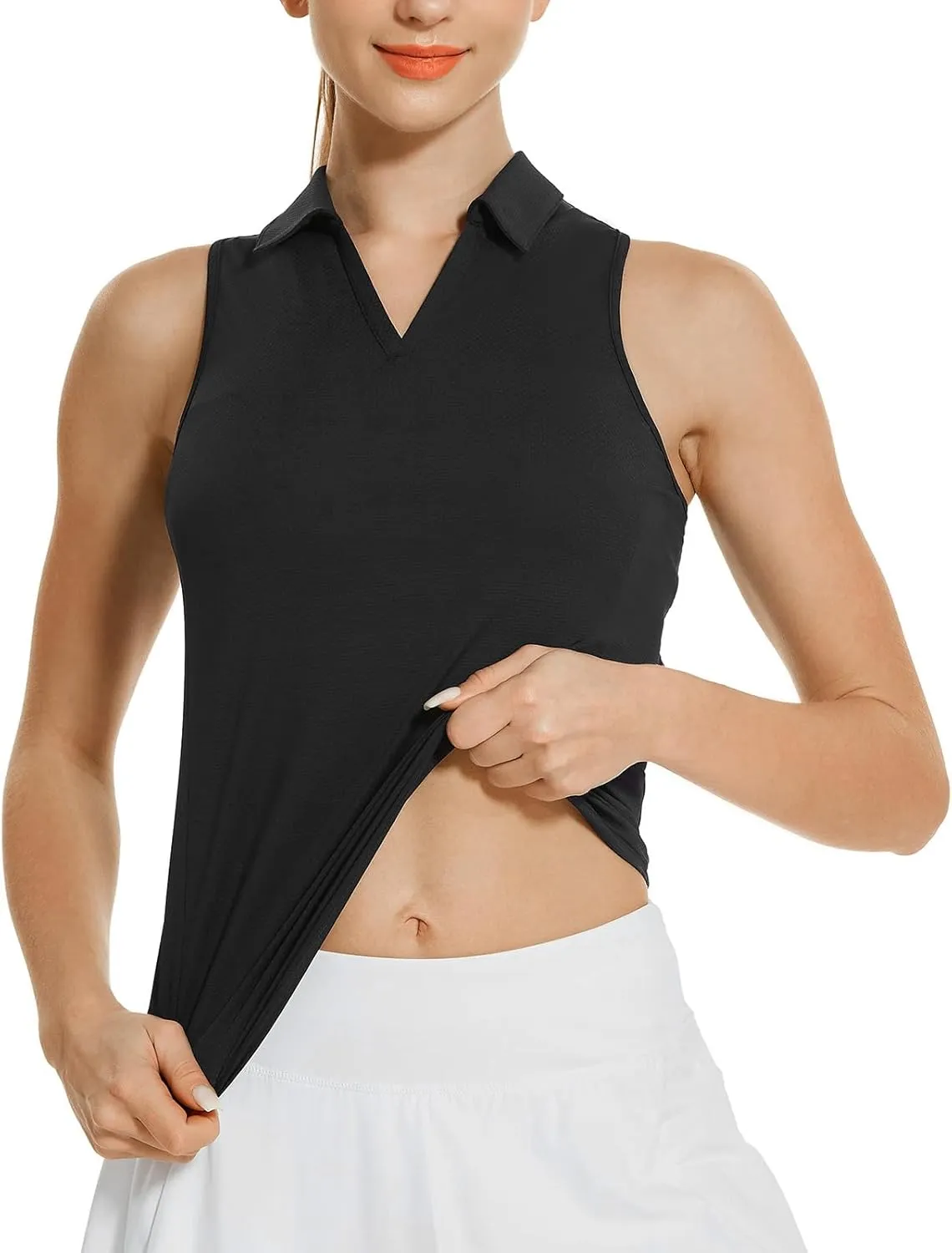 HODOSPORTS Women's Sleeveless Golf Polo Shirts V-Neck Tennis Shirts Quick Dry Racerback Tank Tops