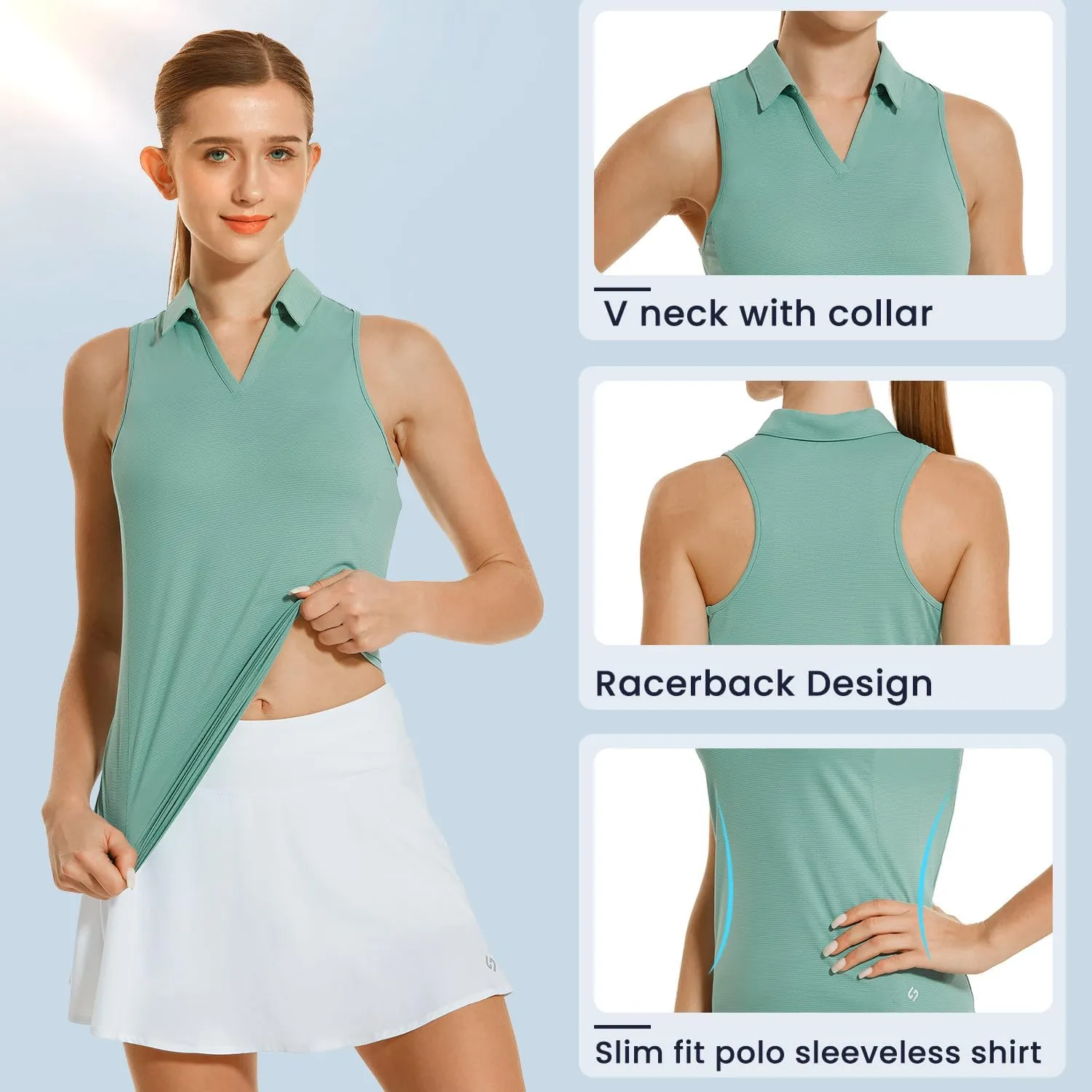 HODOSPORTS Women's Sleeveless Golf Polo Shirts V-Neck Tennis Shirts Quick Dry Racerback Tank Tops