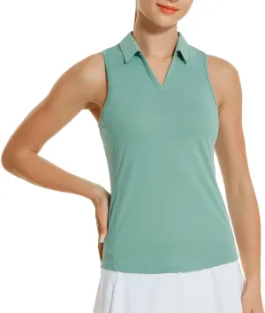 HODOSPORTS Women's Sleeveless Golf Polo Shirts V-Neck Tennis Shirts Quick Dry Racerback Tank Tops