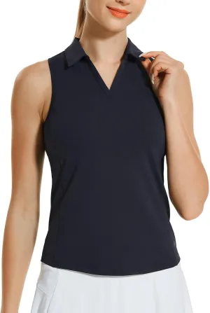 HODOSPORTS Women's Sleeveless Golf Polo Shirts V-Neck Tennis Shirts Quick Dry Racerback Tank Tops