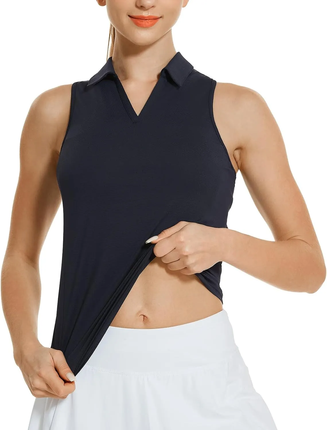 HODOSPORTS Women's Sleeveless Golf Polo Shirts V-Neck Tennis Shirts Quick Dry Racerback Tank Tops
