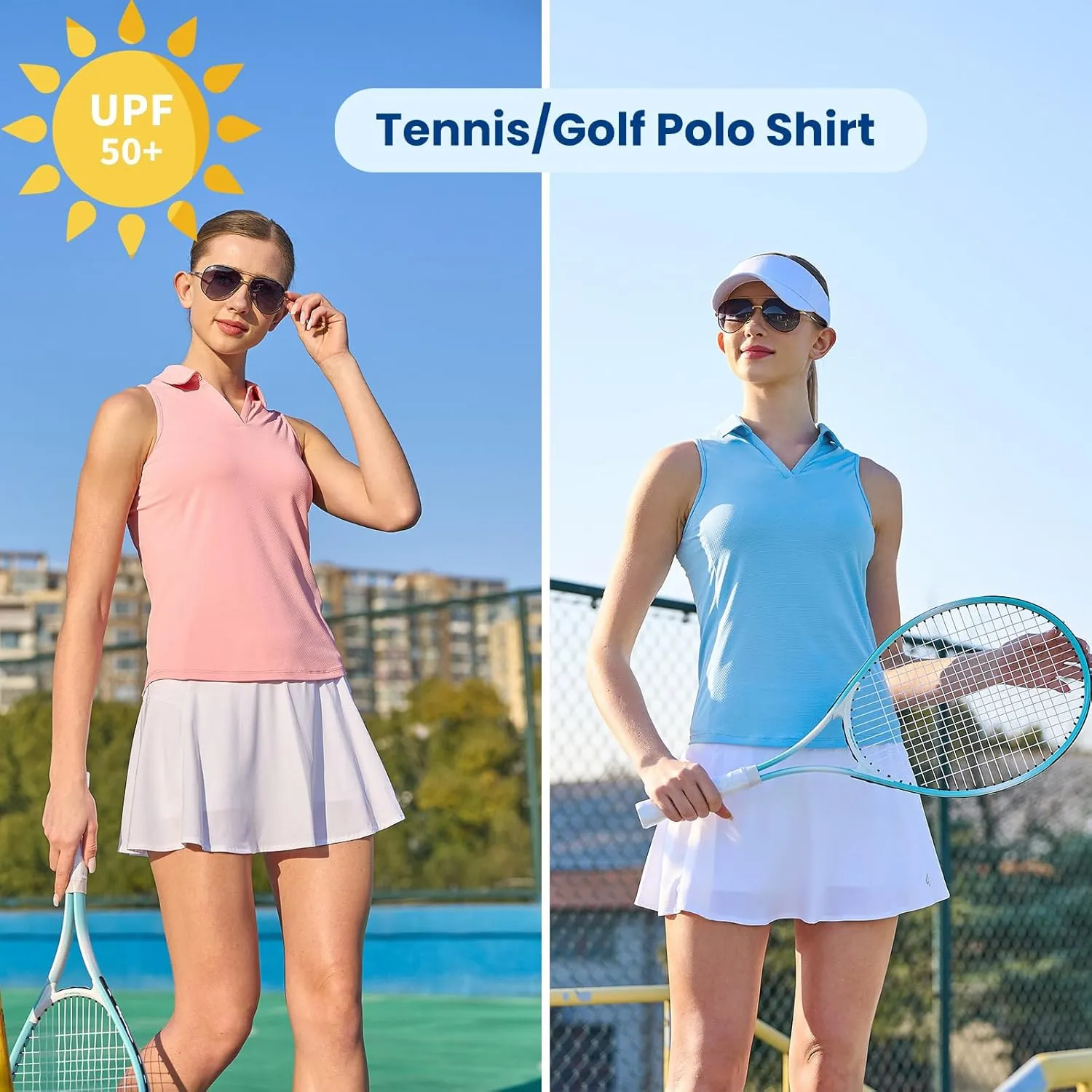 HODOSPORTS Women's Sleeveless Golf Polo Shirts V-Neck Tennis Shirts Quick Dry Racerback Tank Tops