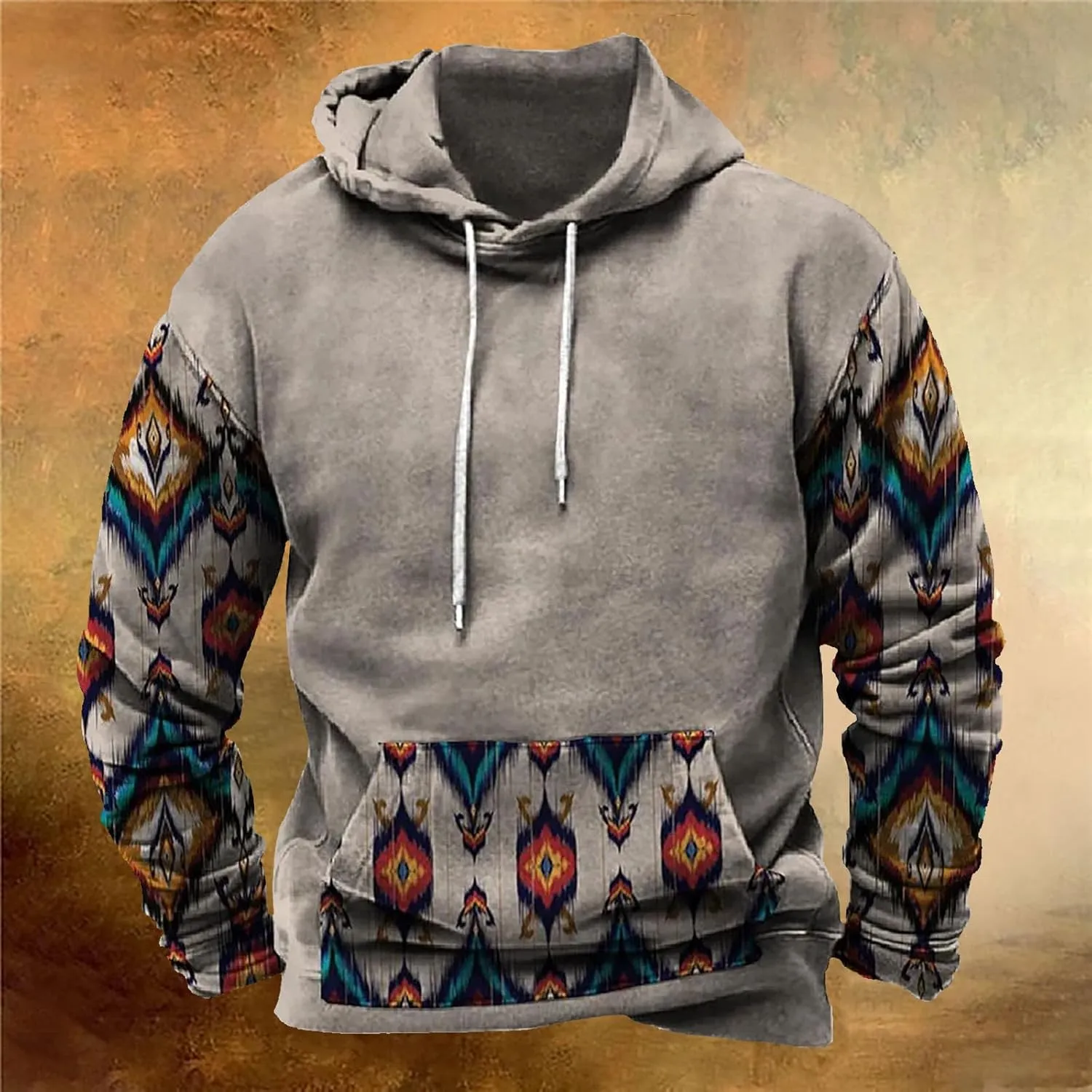 Hoodies for Men Graphic Design Aztec Ethnic Print Hooded Sweatshirts Casual Long Sleeve Fashion Christmas Shirts