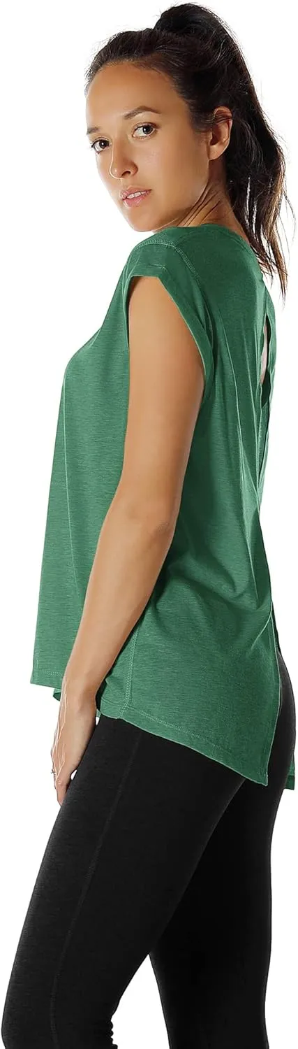 icyzone Open Back Workout Top Shirts - Yoga t-Shirts Activewear Exercise Tops for Women