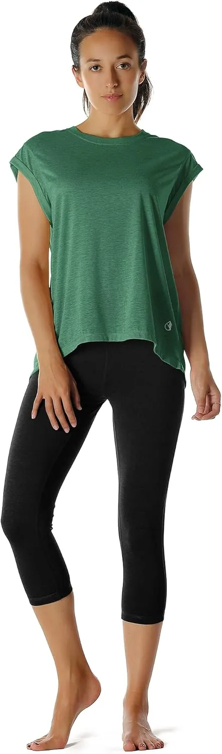 icyzone Open Back Workout Top Shirts - Yoga t-Shirts Activewear Exercise Tops for Women