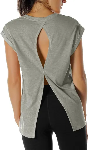 icyzone Open Back Workout Top Shirts - Yoga t-Shirts Activewear Exercise Tops for Women