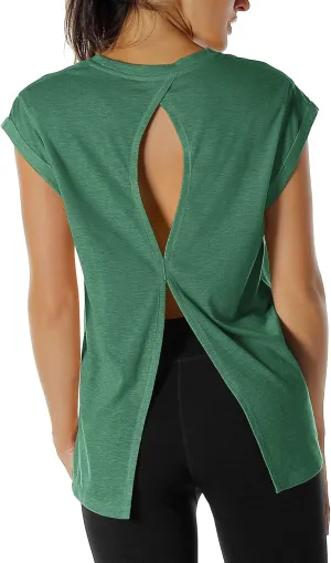 icyzone Open Back Workout Top Shirts - Yoga t-Shirts Activewear Exercise Tops for Women