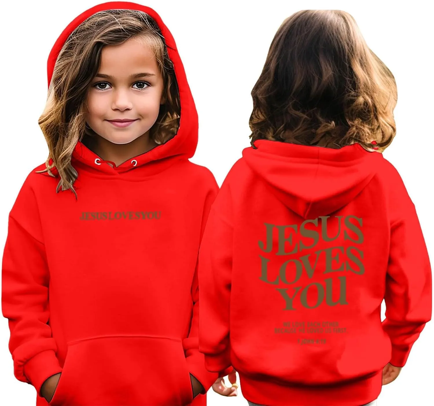 Jesus Loves You Girls Oversized Hoodies Drop Shoulder Letter Print Preppy Sweatshirt Sweatshirt Tops with Pockets