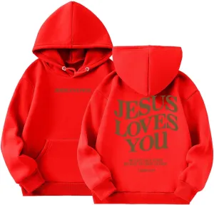 Jesus Loves You Girls Oversized Hoodies Drop Shoulder Letter Print Preppy Sweatshirt Sweatshirt Tops with Pockets