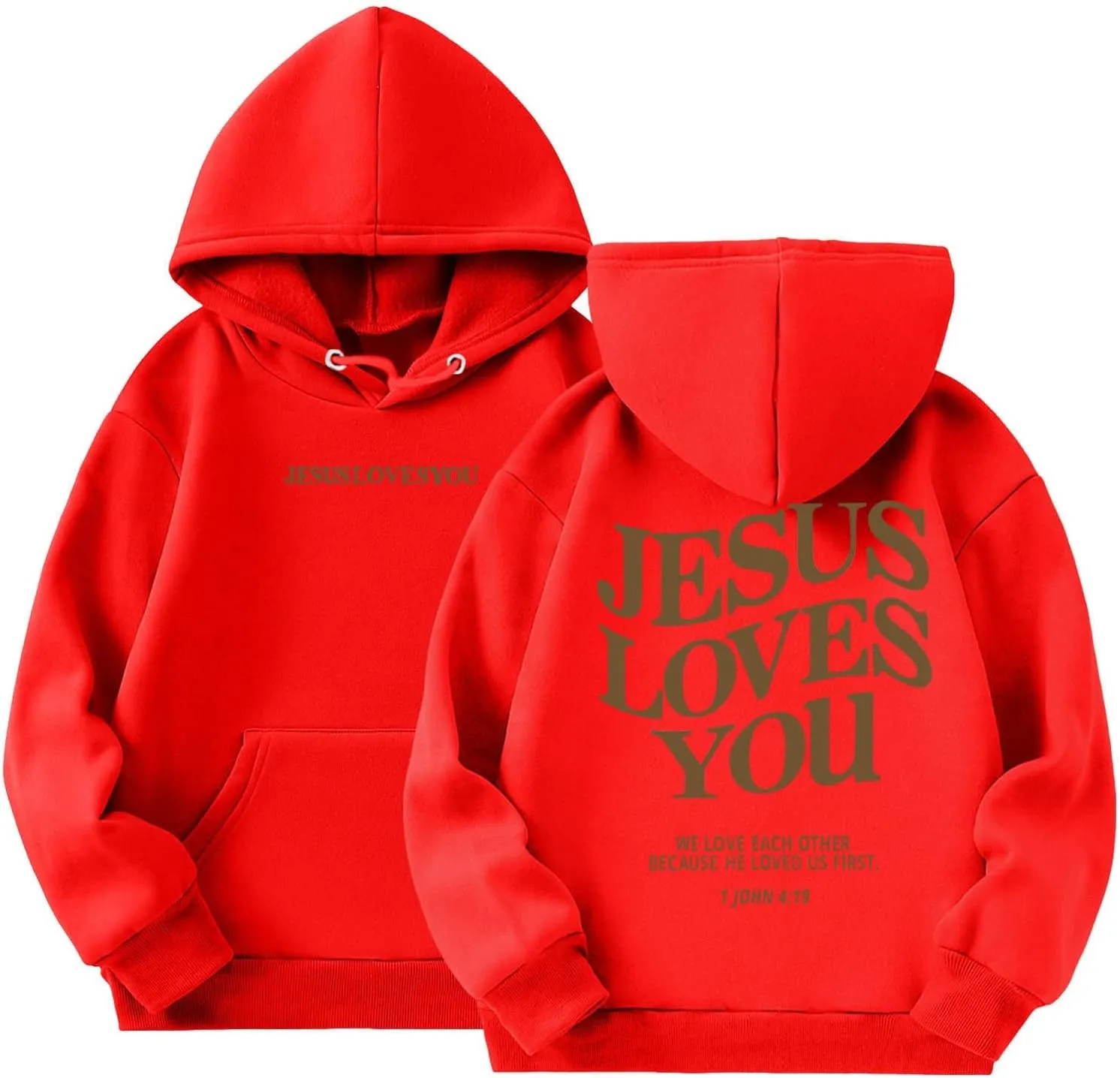 Jesus Loves You Girls Oversized Hoodies Drop Shoulder Letter Print Preppy Sweatshirt Sweatshirt Tops with Pockets