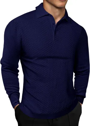 JMIERR Mens Knit Polo Shirts Casual Button Down Long Sleeve Dress Shirts Winter Lightweight Pullover Sweater