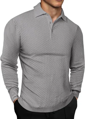 JMIERR Mens Knit Polo Shirts Casual Button Down Long Sleeve Dress Shirts Winter Lightweight Pullover Sweater