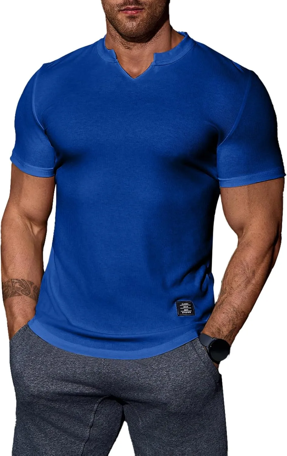 JMIERR Mens Muscle Slim T Shirt V-Neck Longline Henley Shirt Gym Workout Athletic Tee Shirts