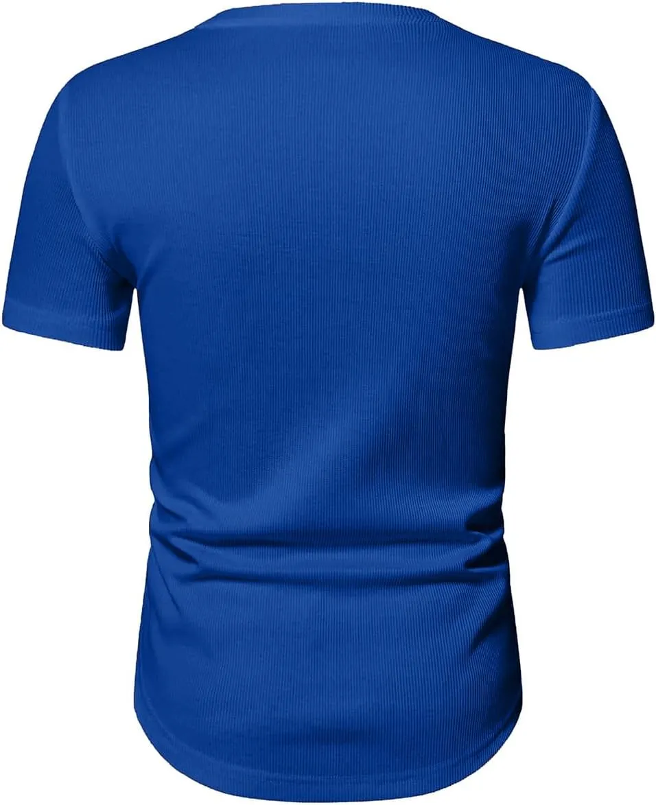 JMIERR Mens Muscle Slim T Shirt V-Neck Longline Henley Shirt Gym Workout Athletic Tee Shirts