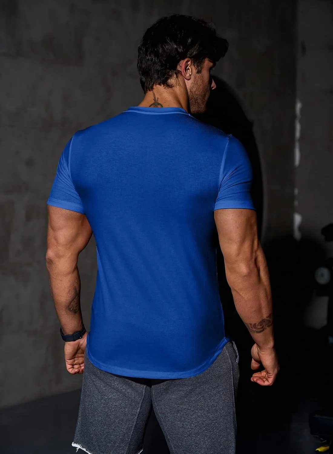 JMIERR Mens Muscle Slim T Shirt V-Neck Longline Henley Shirt Gym Workout Athletic Tee Shirts