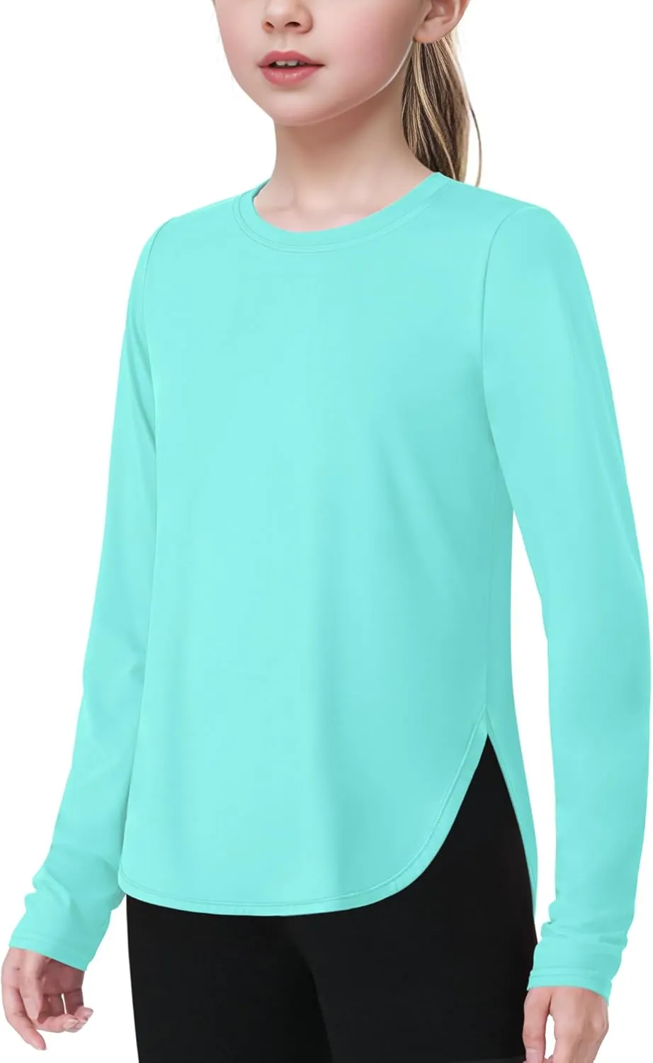 JOCMIC Girls Athletic Shirts Quick Dry Sun Protection Shirt UPF 50  Long Sleeve Basic Tees for Gym Yoga Tops