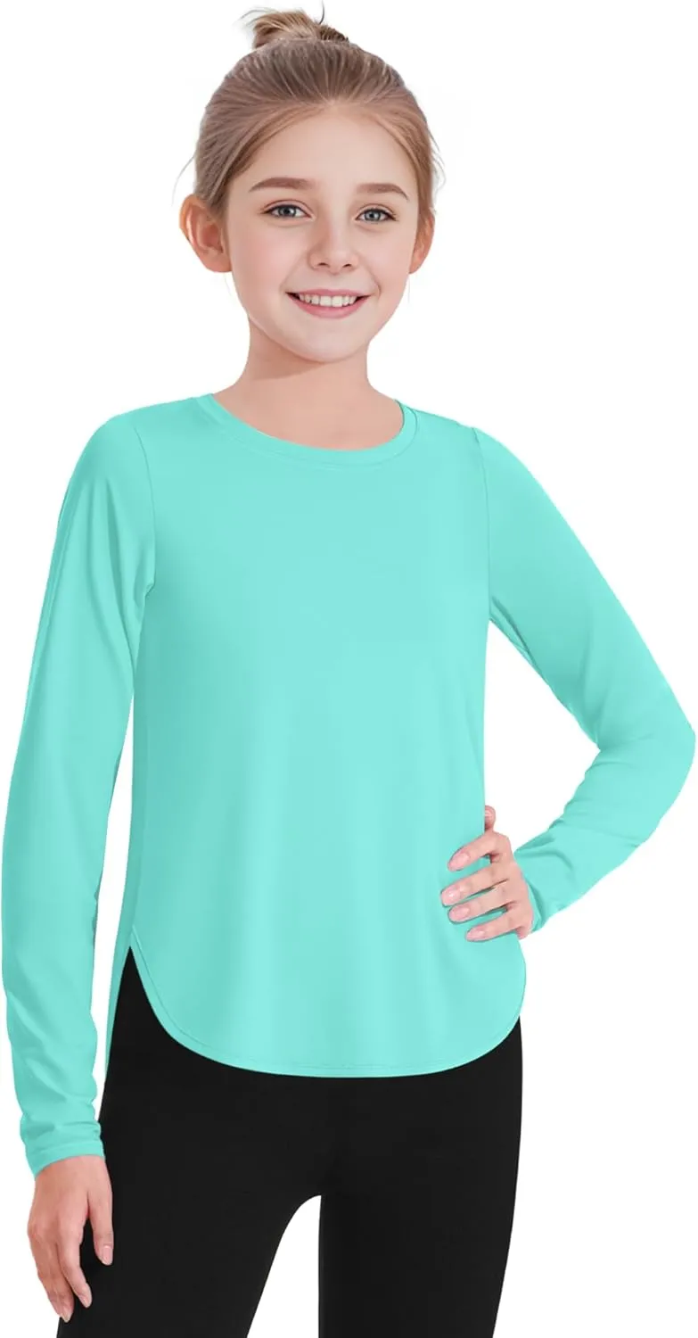 JOCMIC Girls Athletic Shirts Quick Dry Sun Protection Shirt UPF 50  Long Sleeve Basic Tees for Gym Yoga Tops