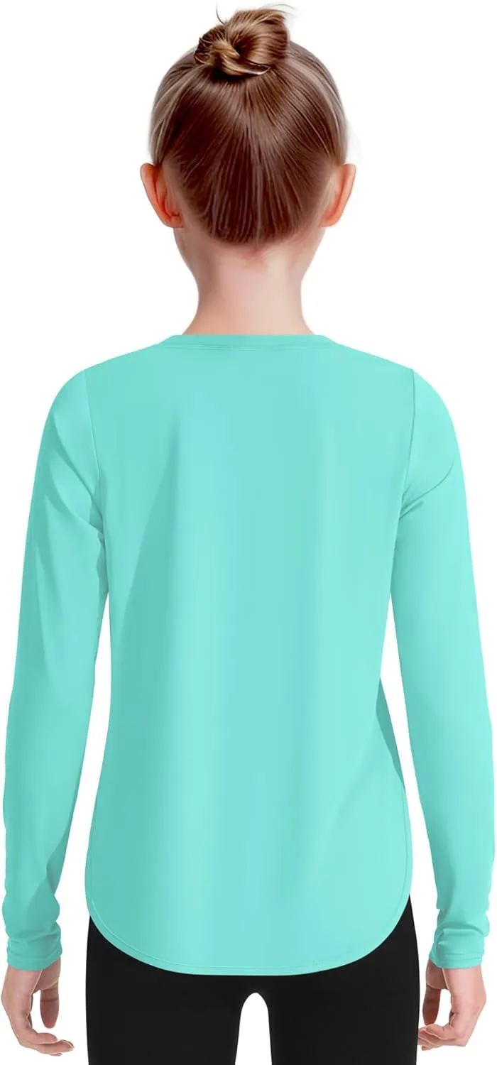 JOCMIC Girls Athletic Shirts Quick Dry Sun Protection Shirt UPF 50  Long Sleeve Basic Tees for Gym Yoga Tops