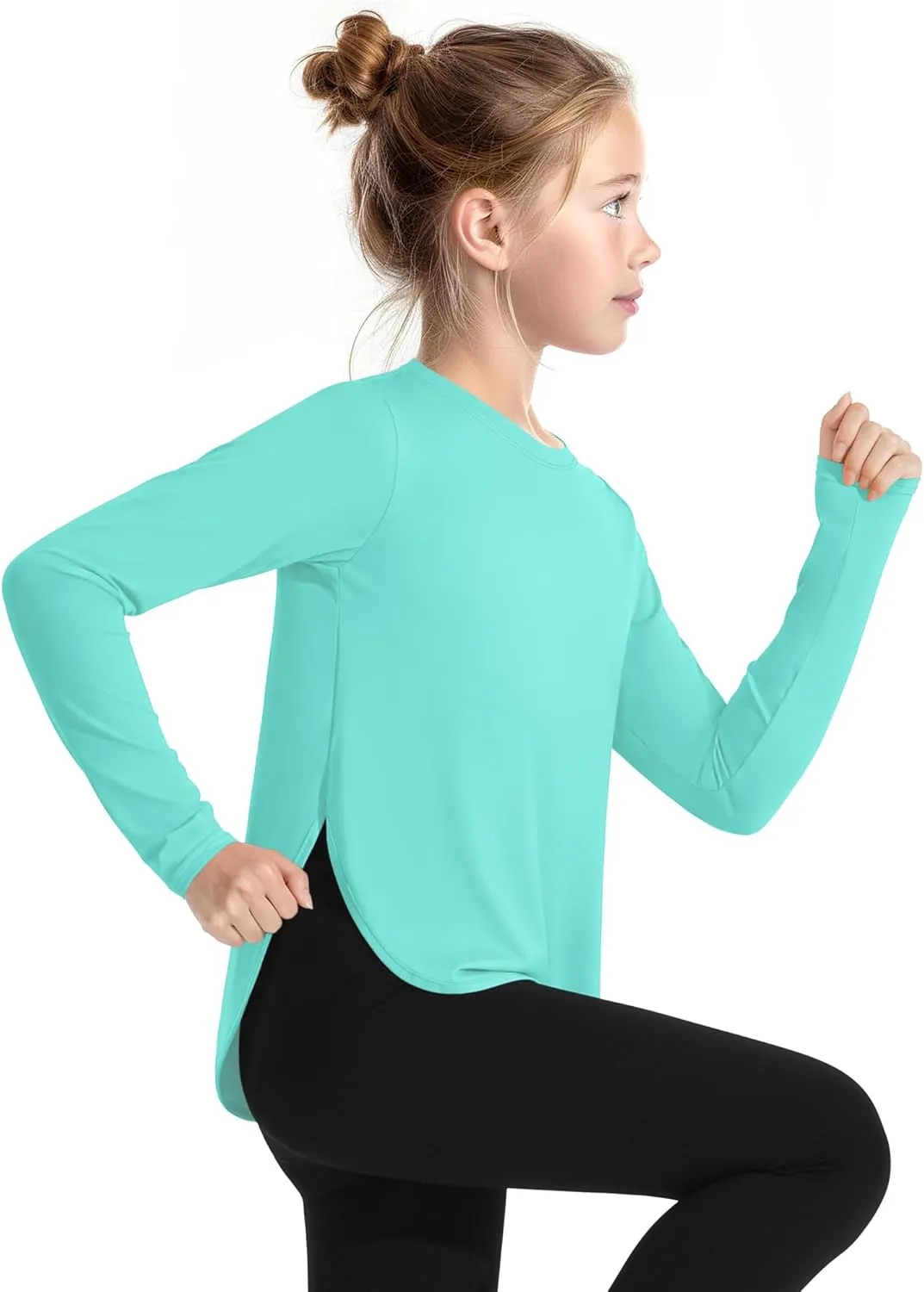 JOCMIC Girls Athletic Shirts Quick Dry Sun Protection Shirt UPF 50  Long Sleeve Basic Tees for Gym Yoga Tops