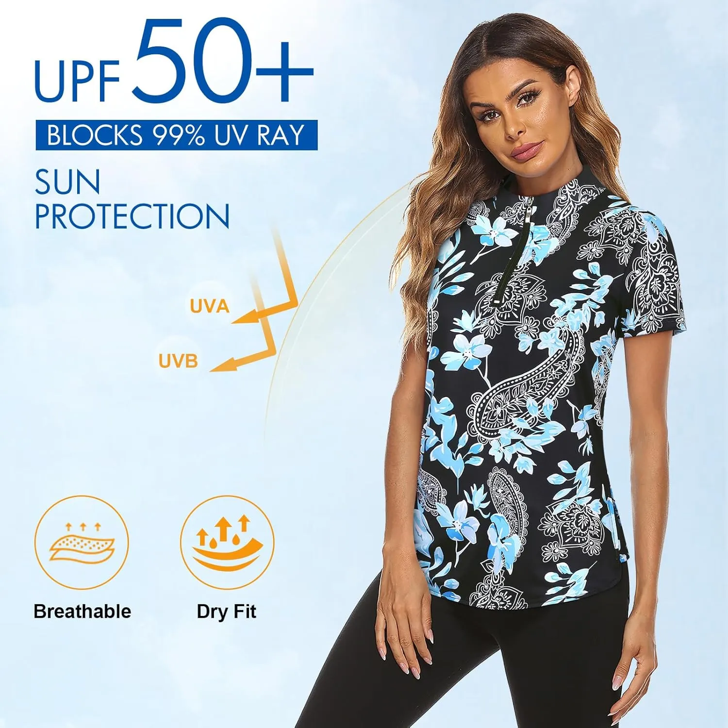Koscacy Women's Long Sleeve Golf Tennis Polo Shirts UPF50  Half Zip Dry Fit Workout Tops Athletic Shirt