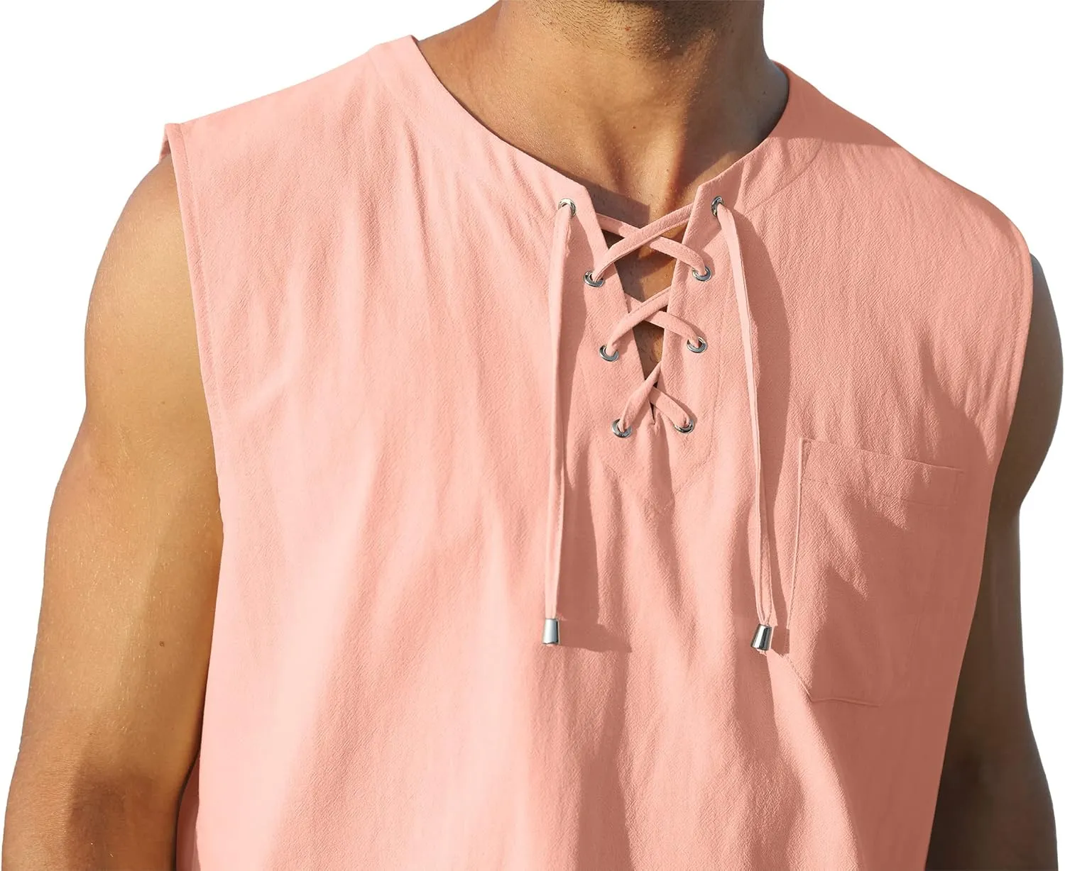 KUYIGO Men's Fashion Beach Sleeveless Shirts Hippie Tank Top Linen Viking Tunic for Summer