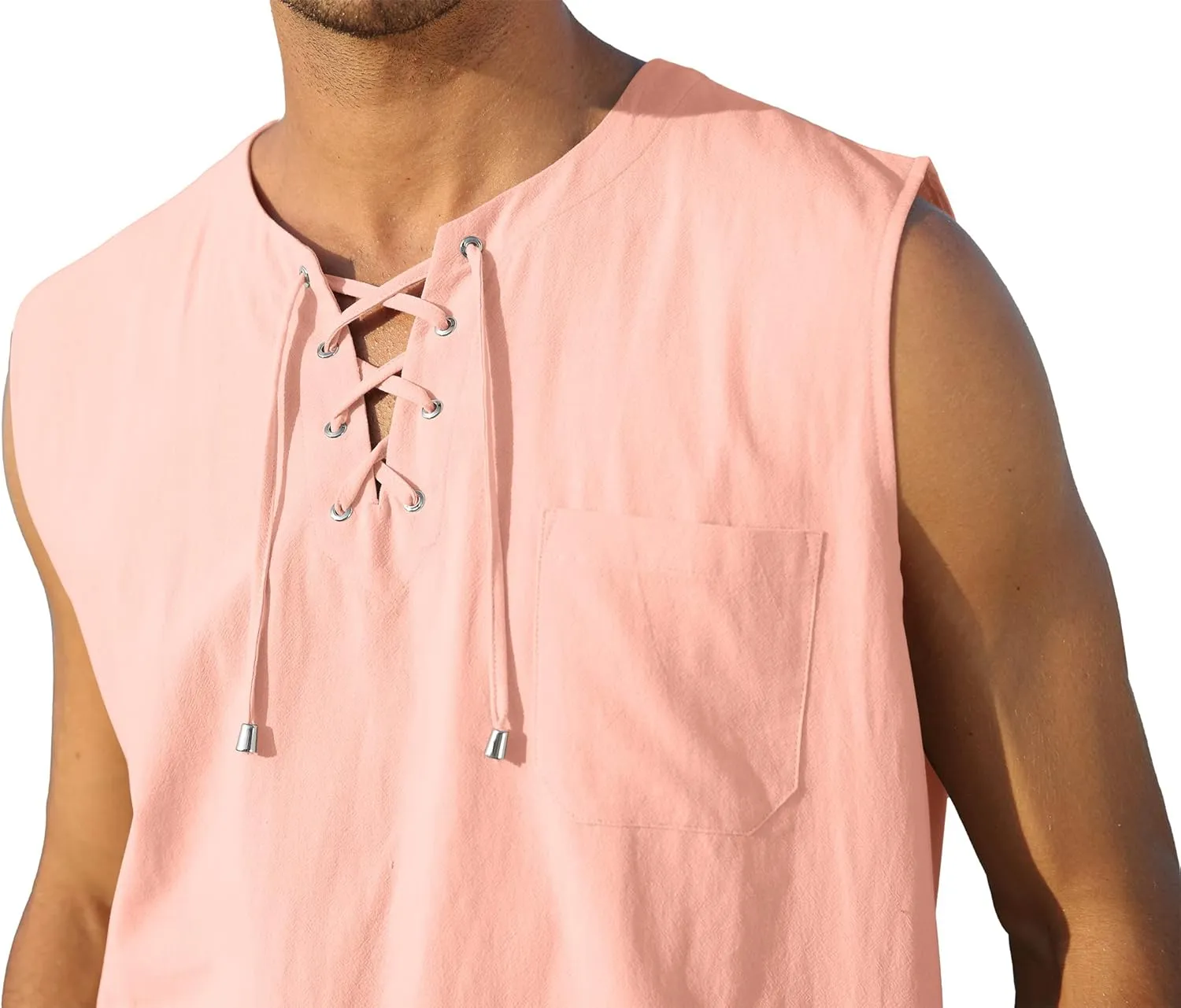 KUYIGO Men's Fashion Beach Sleeveless Shirts Hippie Tank Top Linen Viking Tunic for Summer