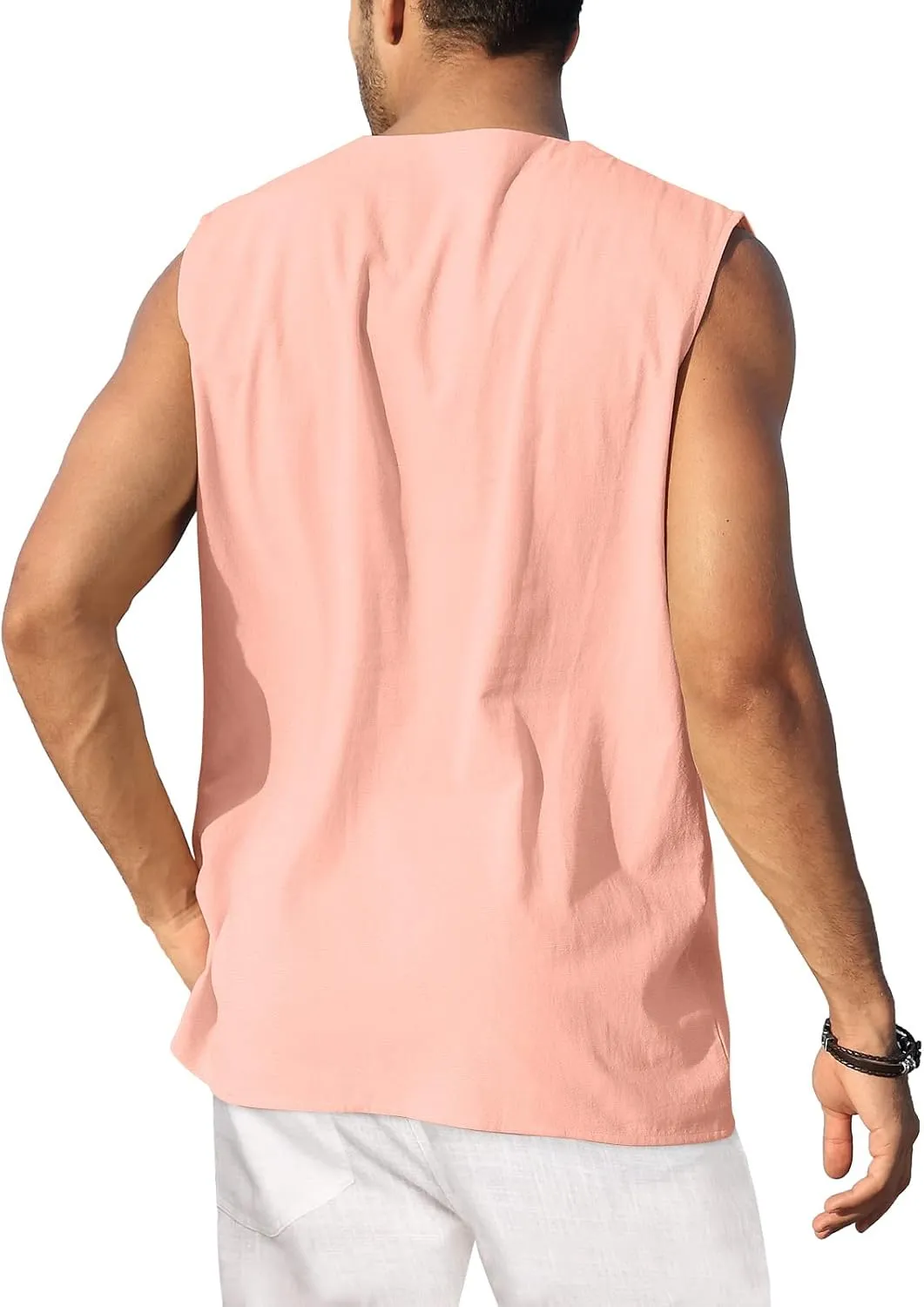 KUYIGO Men's Fashion Beach Sleeveless Shirts Hippie Tank Top Linen Viking Tunic for Summer