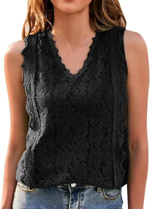 Lace Embroidered Camisole Top Women's Sleeveless Pure Color Sheer Summer Party Wear Delicate Tank Shirt Vest