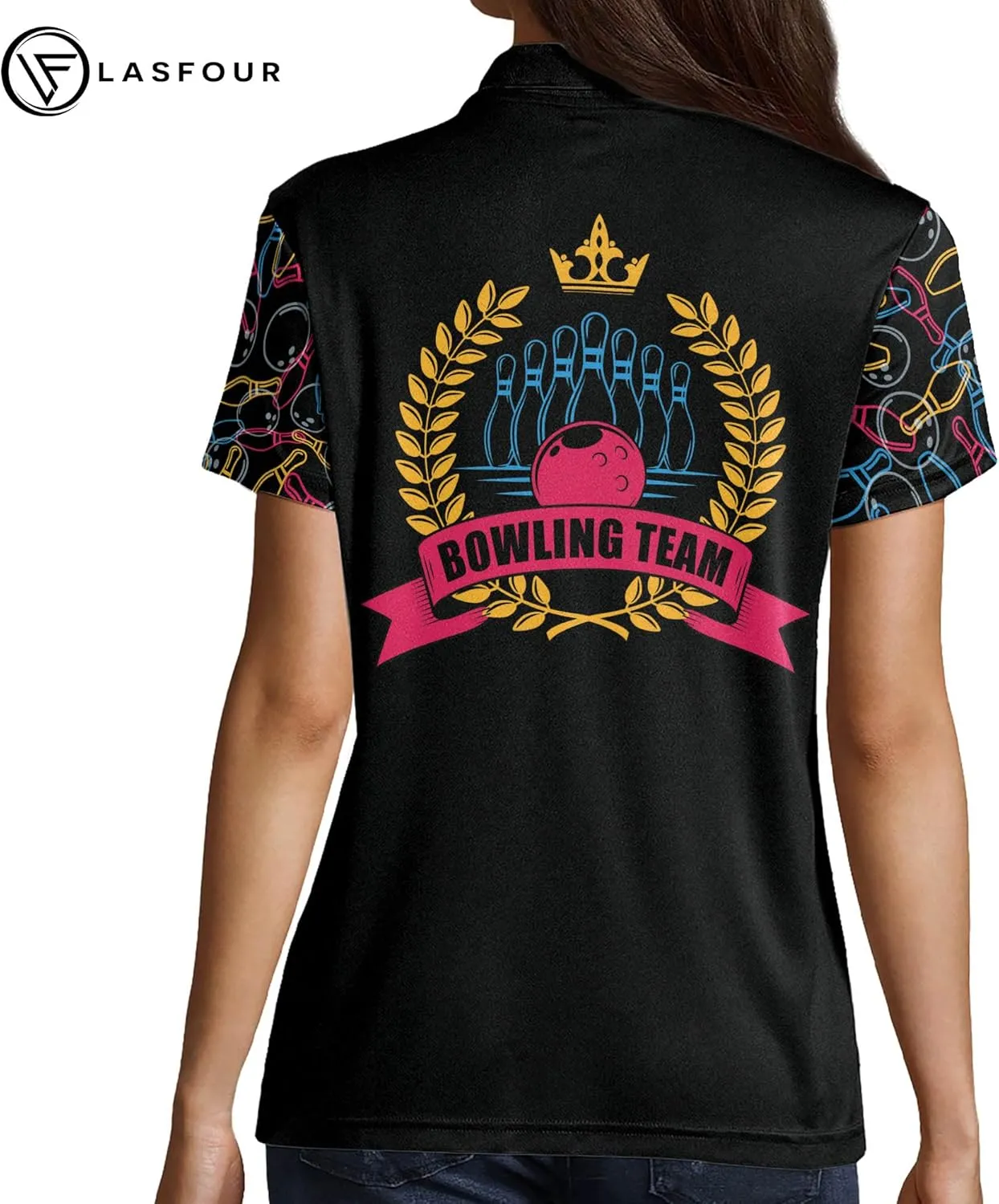 LASFOUR Personalized 3D Funny Bowling Shirts for Women, Custom Bowling Team Shirts for Women, Women Bowling Jerseys