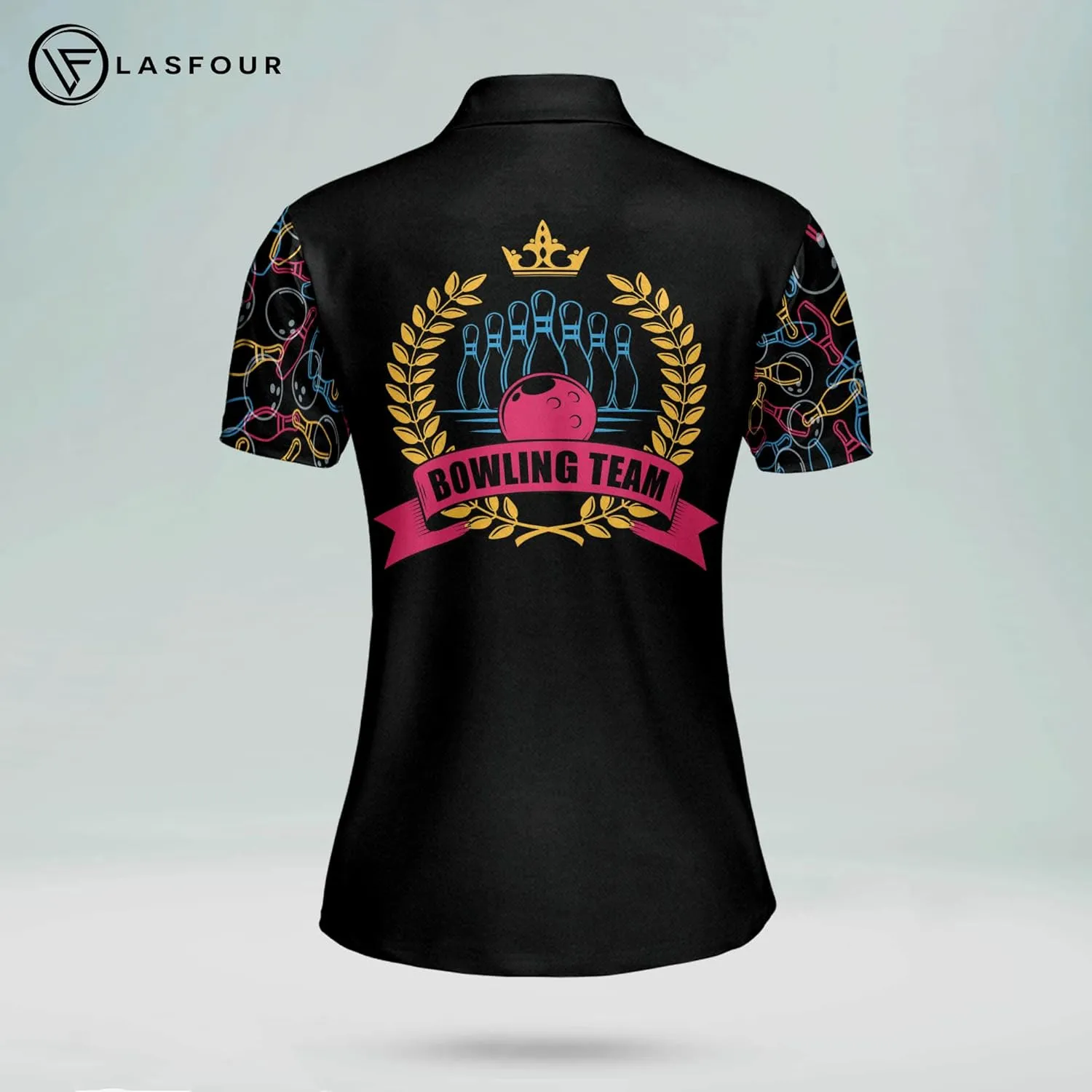 LASFOUR Personalized 3D Funny Bowling Shirts for Women, Custom Bowling Team Shirts for Women, Women Bowling Jerseys