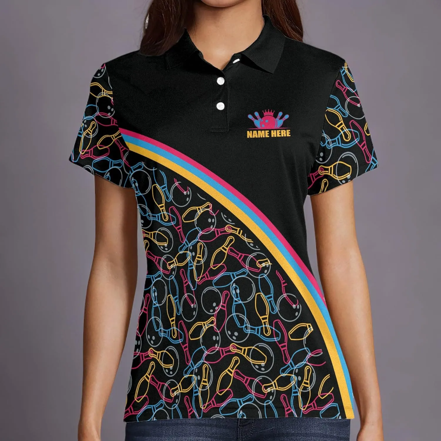 LASFOUR Personalized 3D Funny Bowling Shirts for Women, Custom Bowling Team Shirts for Women, Women Bowling Jerseys