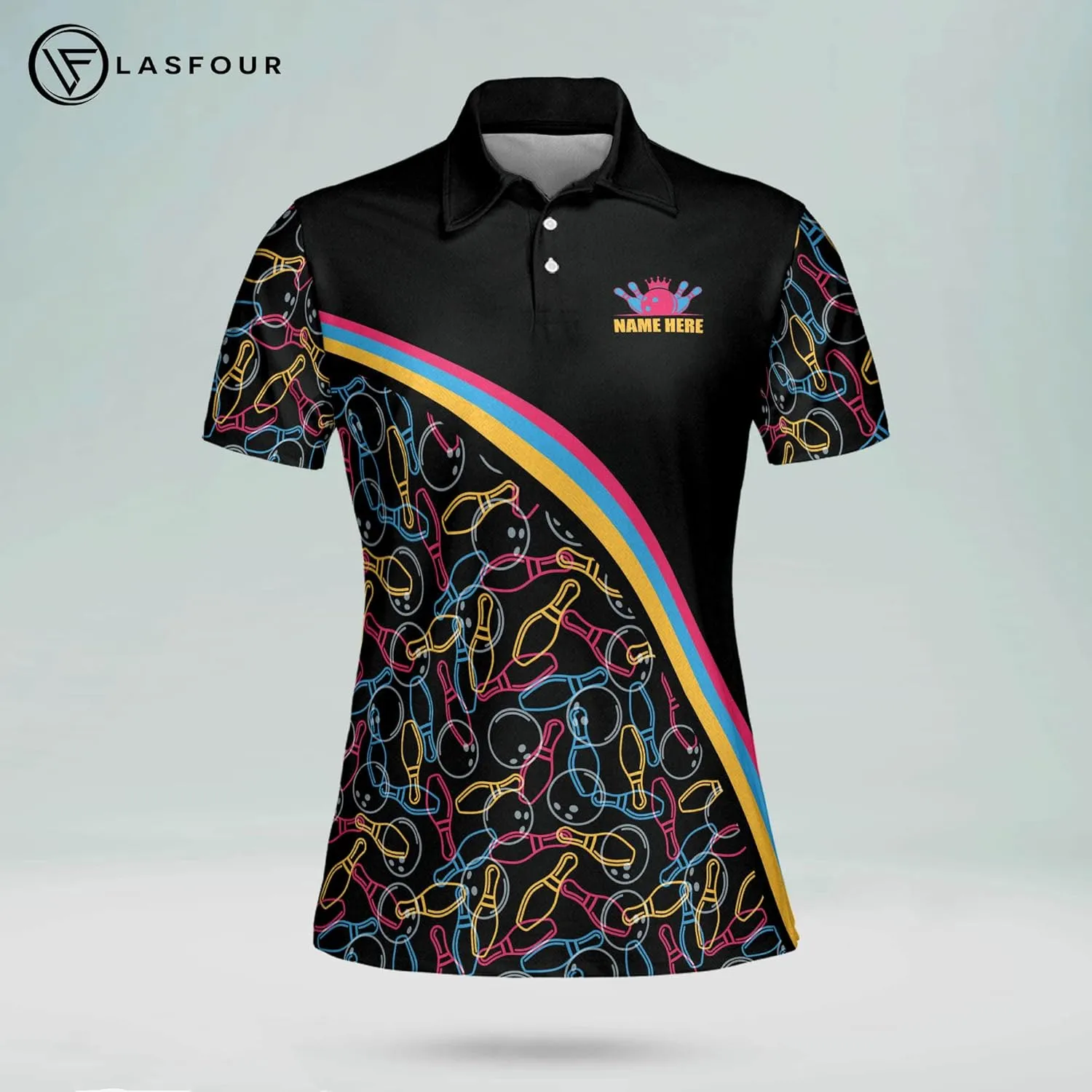 LASFOUR Personalized 3D Funny Bowling Shirts for Women, Custom Bowling Team Shirts for Women, Women Bowling Jerseys