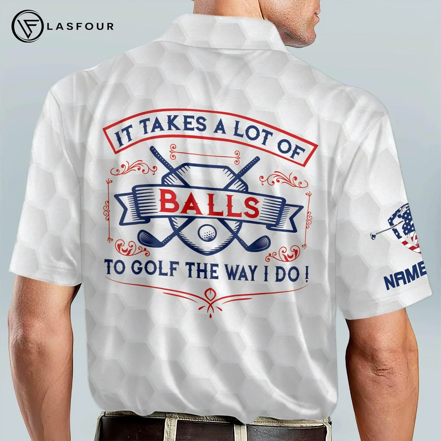 LASFOUR Personalized 3D Funny Golf Polo Shirts for Men, Men's Golf Shirts Short Sleeve Polo Dry Fit, America Golf Polos