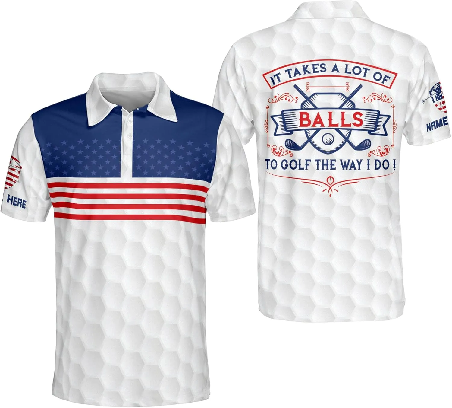 LASFOUR Personalized 3D Funny Golf Polo Shirts for Men, Men's Golf Shirts Short Sleeve Polo Dry Fit, America Golf Polos