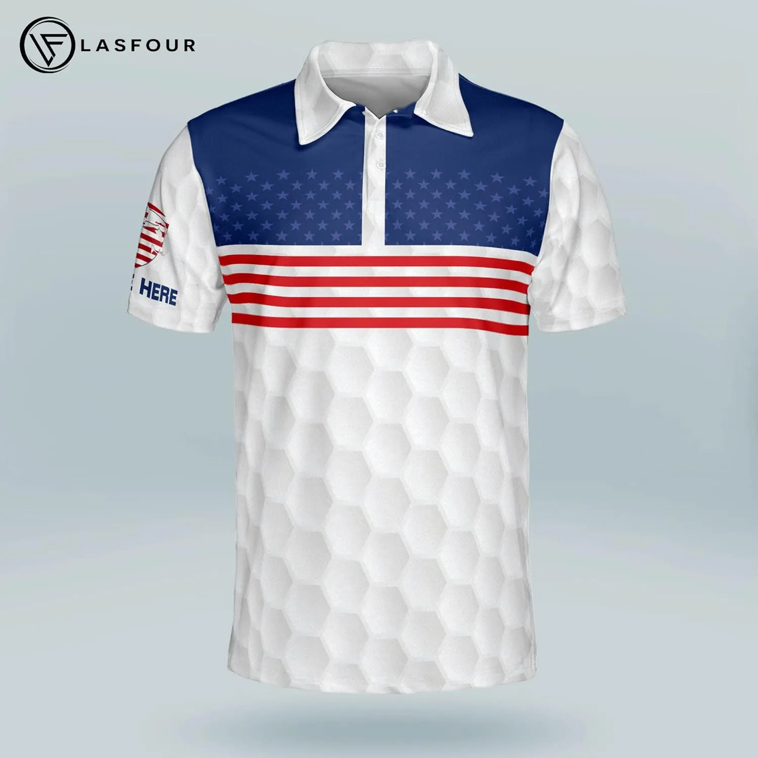 LASFOUR Personalized 3D Funny Golf Polo Shirts for Men, Men's Golf Shirts Short Sleeve Polo Dry Fit, America Golf Polos