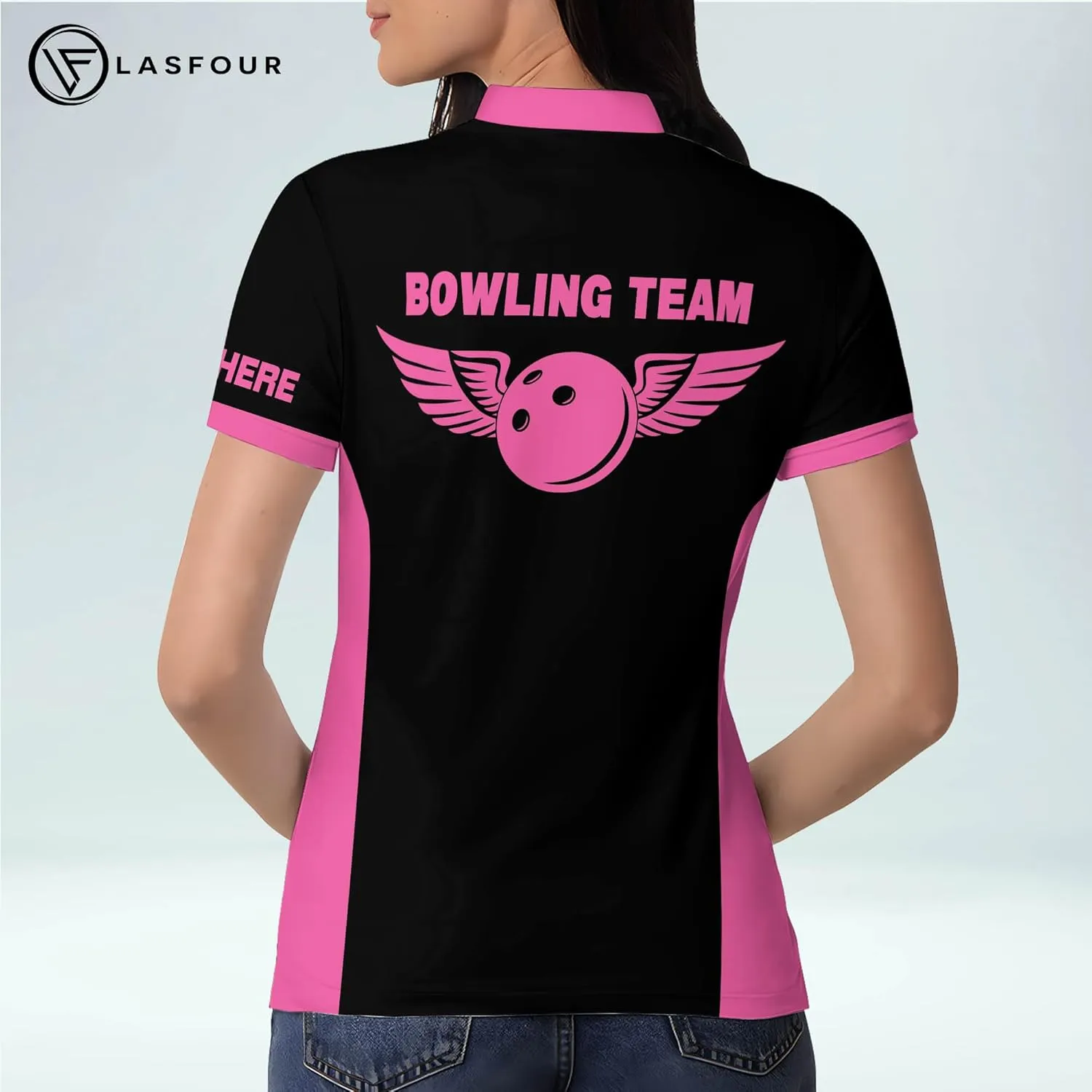 LASFOUR Personalized 3D Funny Heartbeat Pulse Line Pink Bowling Shirts for Women, Custom Bowling Jerseys Shirt for Women