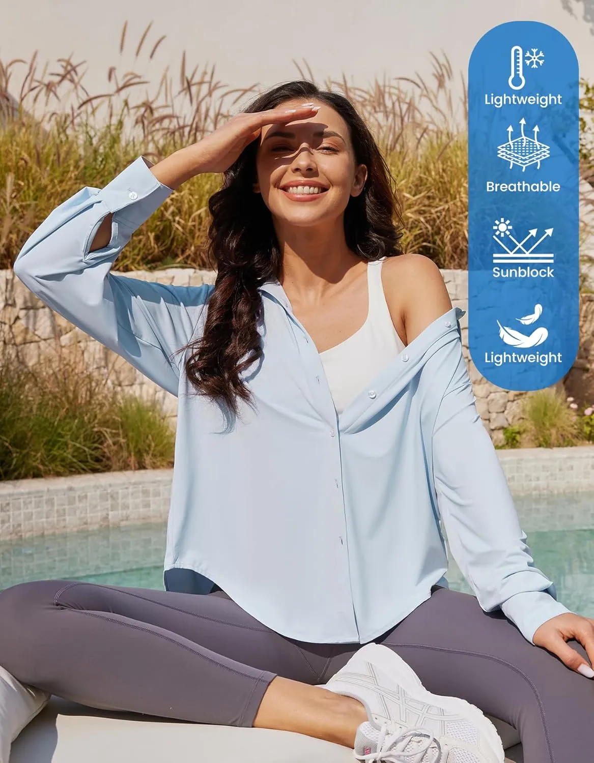 Libin Women's Sun Protection Shirts Long Sleeve UPF50  Button Down Shirt Quick Dry Swim Beach Cover Up for Hiking Safari