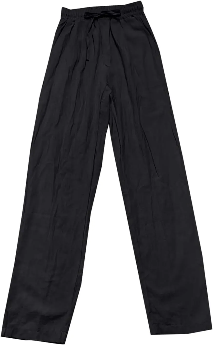 Linen Pants Women Summer Wide Leg High Waist Lounge Pant Plus Size Loose Casual Drawstring Beach Trousers with Pockets