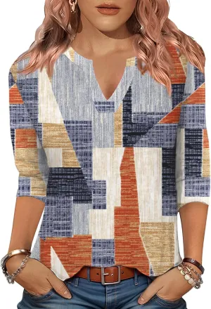 LOMON Womens 3/4 Length Sleeve Tops V Neck T Shirts Casual Basic Tees Work Blouse Spring Summer Shirts