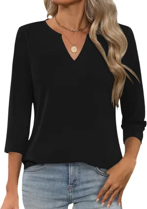 LOMON Womens 3/4 Length Sleeve Tops V Neck T Shirts Casual Basic Tees Work Blouse Spring Summer Shirts