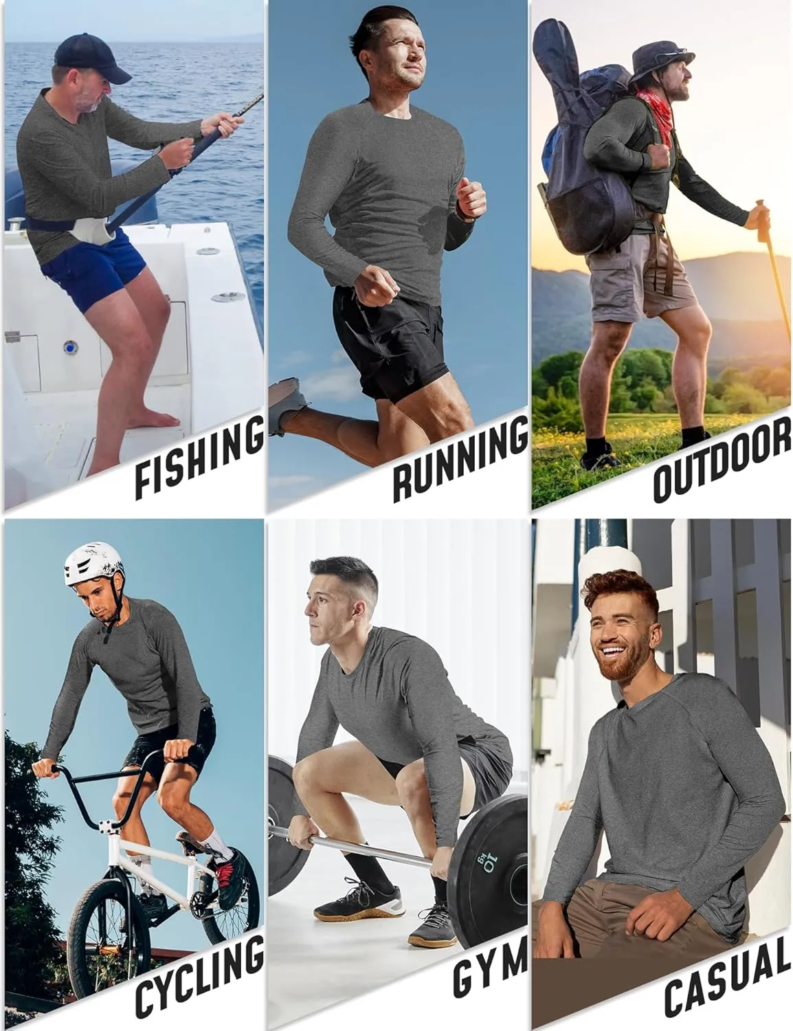 Long Sleeve Shirts for Men 4 Pack Workout T Shirt UPF 50  Rash Guard Quick Dry Fit Fishing Athletic Tshirt