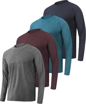 Long Sleeve Shirts for Men 4 Pack Workout T Shirt UPF 50  Rash Guard Quick Dry Fit Fishing Athletic Tshirt