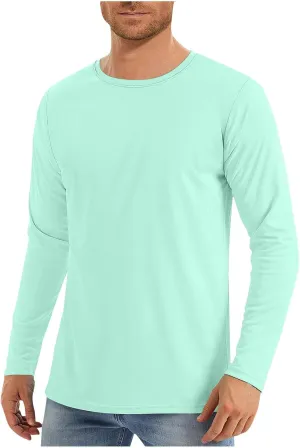 Long Sleeve Shirts for Men Sun Protection Casual Quick Dry Workout Athletic T-Shirts Lightweight Gym Tees Basic Tops