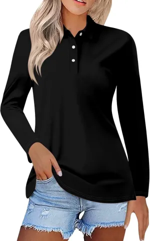 Long Sleeve Work Polo Shirt for Women Quick Dry Athletic Tennis Golf T Shirt Fashion Casual Office Dressy Tunic Tees