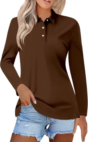 Long Sleeve Work Polo Shirt for Women Quick Dry Athletic Tennis Golf T Shirt Fashion Casual Office Dressy Tunic Tees